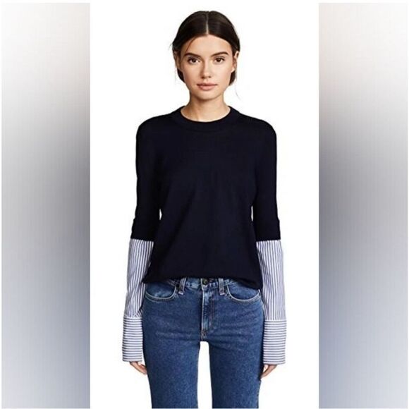 Veronica Beard Roscoe 100% Merino Wool sweater Navy Blue Size Large - Picture 6 of 10